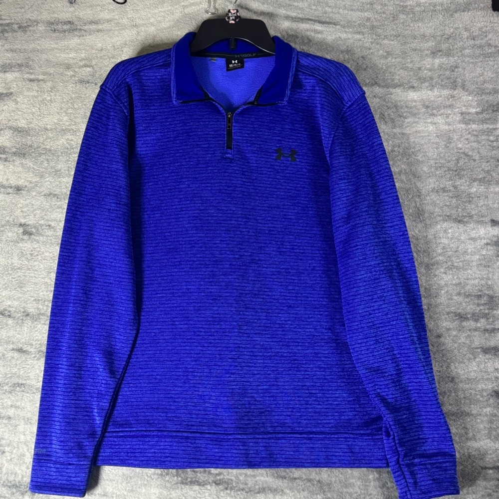 Under Armour Storm Golf Mens Blue Striped 1/4 Zip Pullover Large 1373674-456